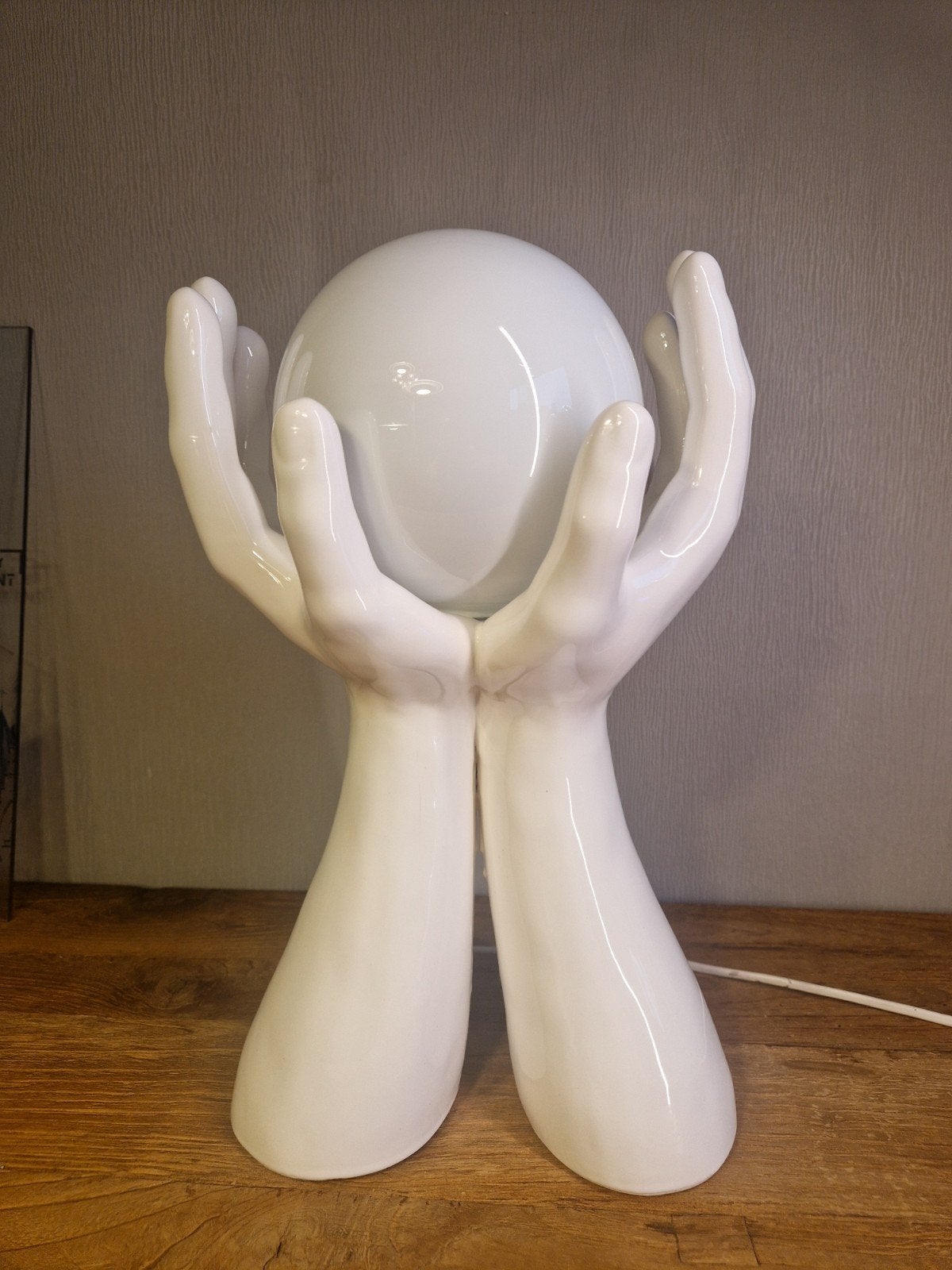 Vintage Handenlamp 39cm – Groot Model – Jaren 80 Keramiek, Antiquités & Art, Enlèvement ou Envoi, Blanc, Verre