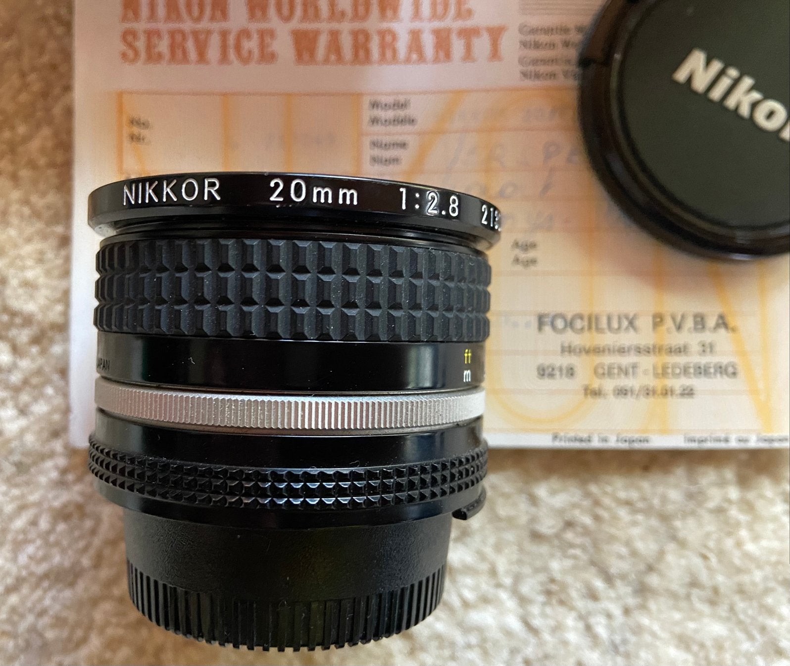 Nikkor 20 mm f/2,8, Enlèvement, Comme neuf