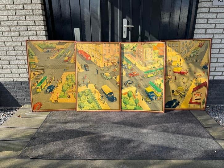 Oude educatieve reclame schoolplaten - Verkeer