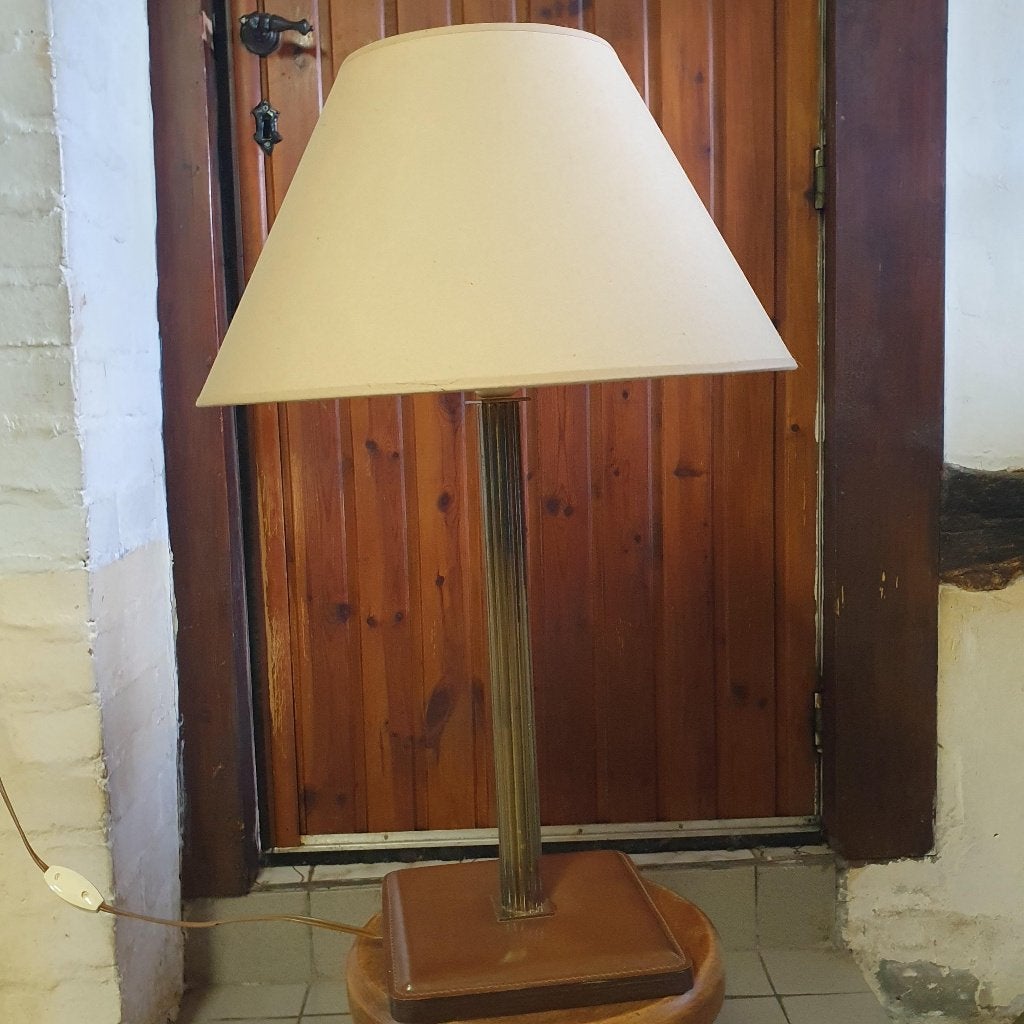 Lampe de bureau/table ancienne cuir et laiton, Enlèvement