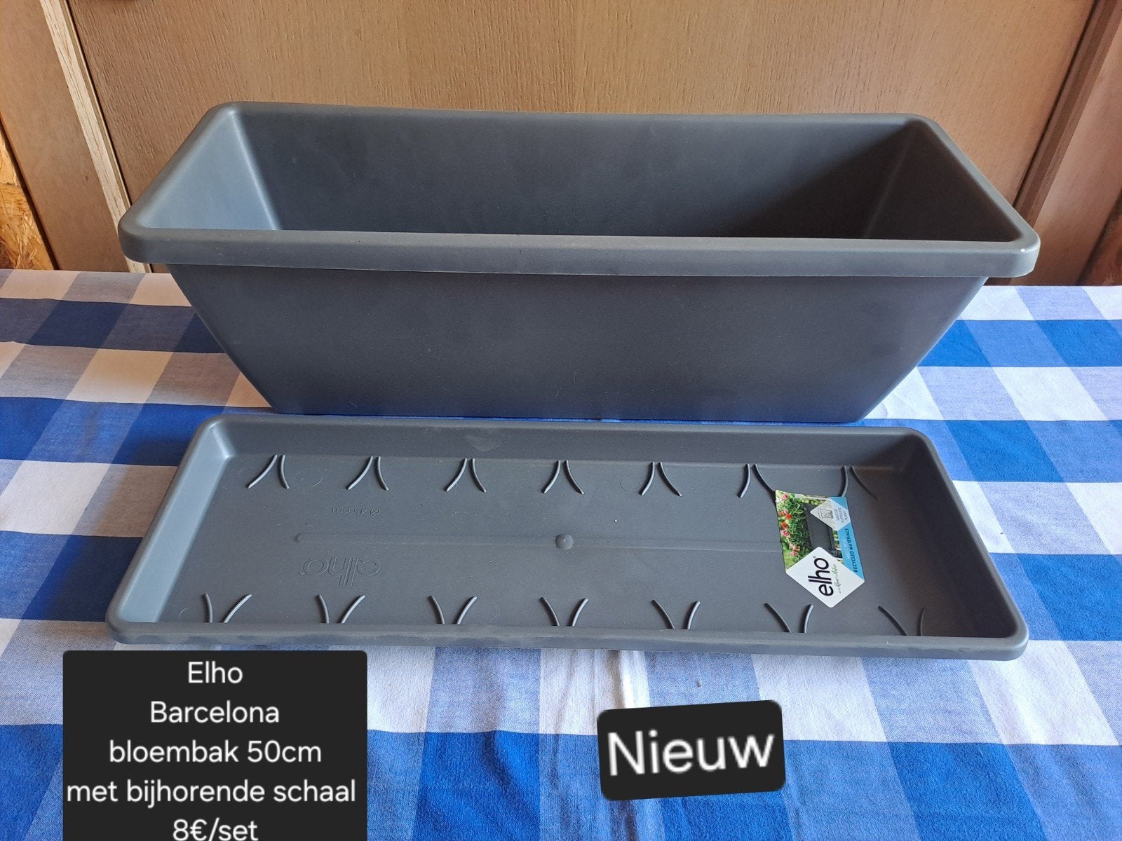 Elho Barcelona bloembak 50cm met schaal Nieuw, Tuin en Terras, Bloembakken en Plantenbakken, Ophalen