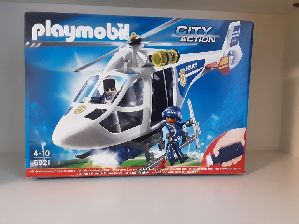 Hélicoptère de police PlayMobil avec projecteur - complet, Enlèvement ou Envoi, Comme neuf, Ensemble complet