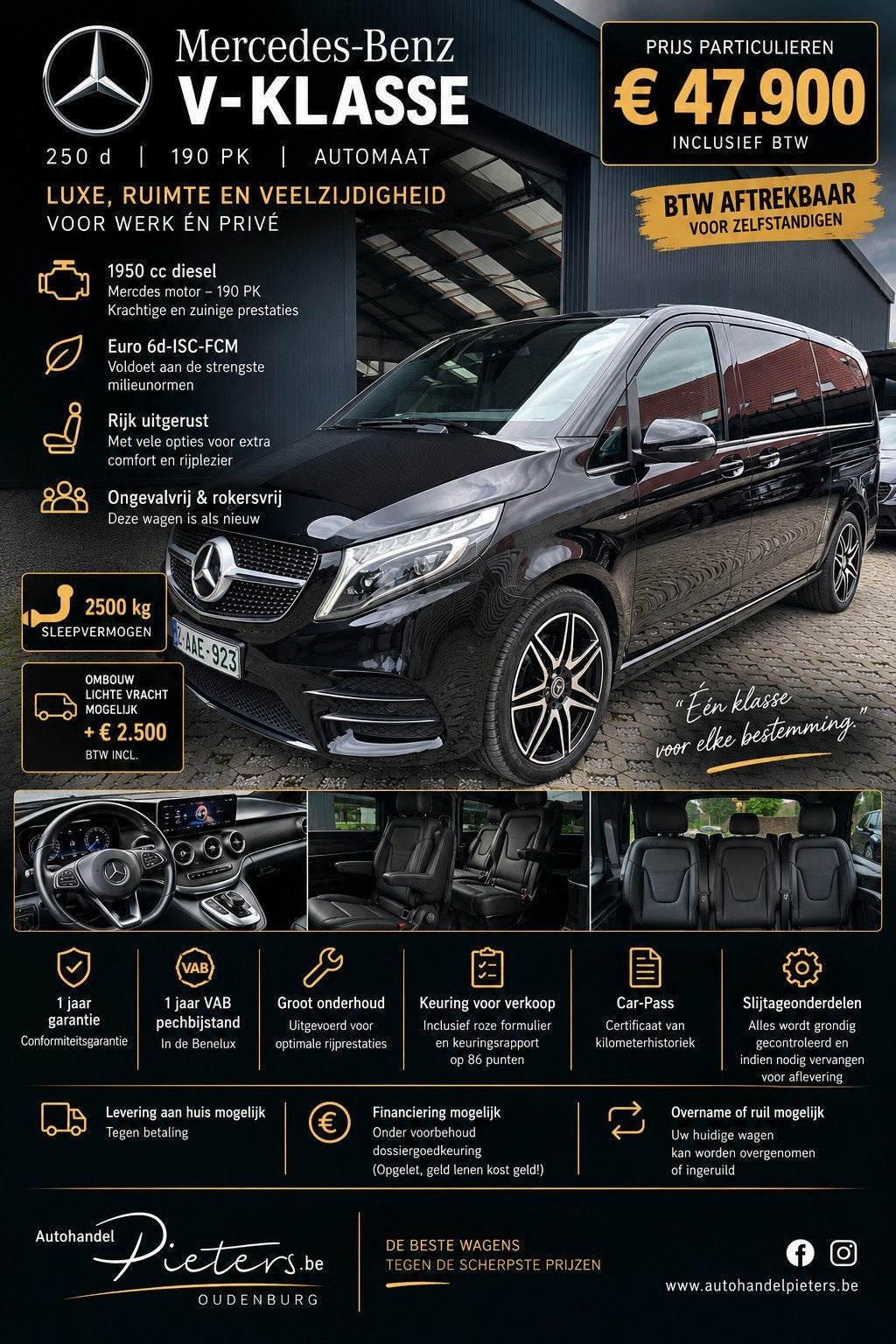 Mercedes-Benz V 250 L3 - AMG pack - Minibus - 39586€+btw, Autos, Mercedes-Benz, Cuir, Achat, Euro 6, Entreprise