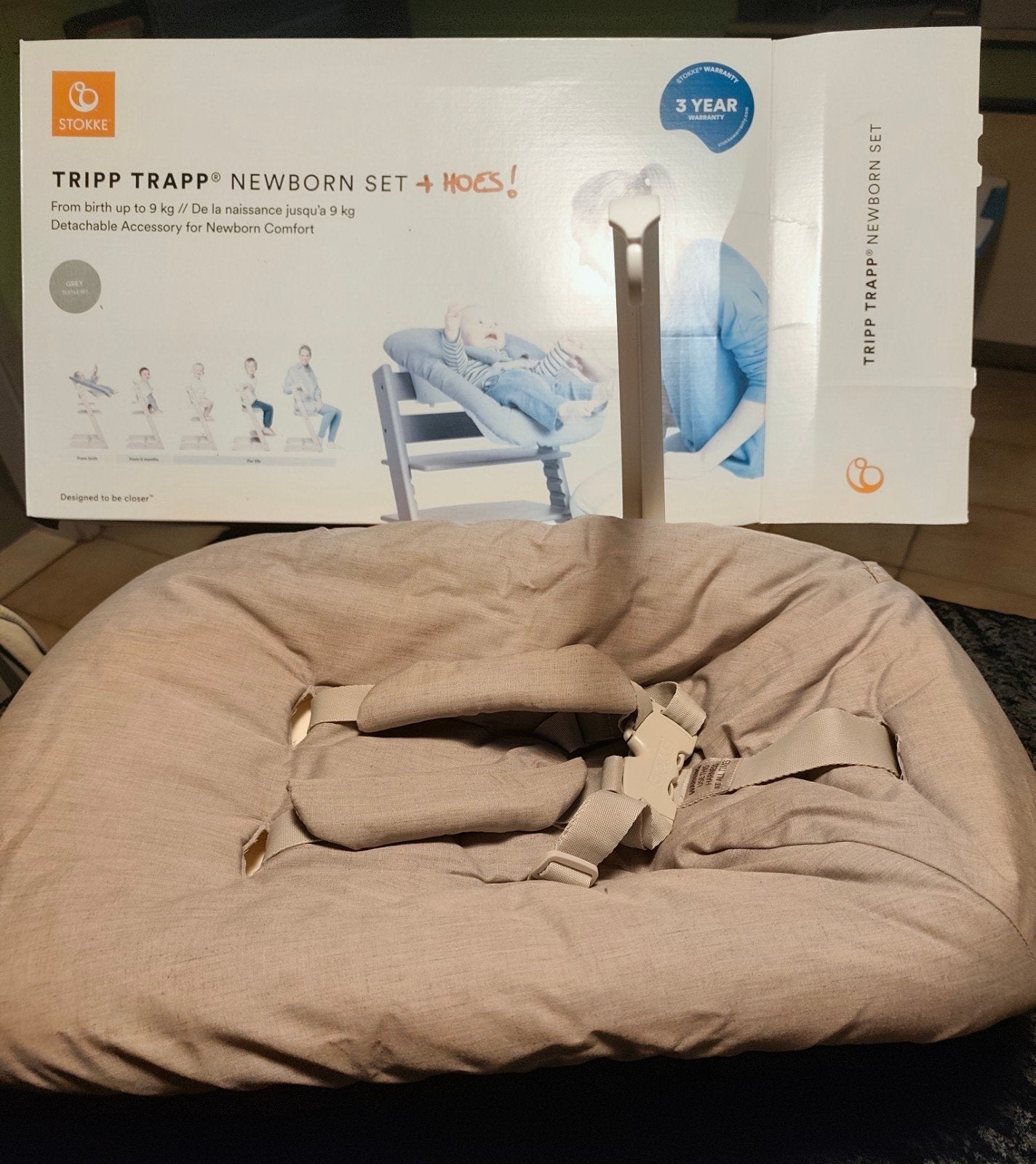 Stokke tripp Trapp newborn set met speelgoedarm en hoes, Ophalen, Zo goed als nieuw, Meegroeistoel, Aanschuifbaar