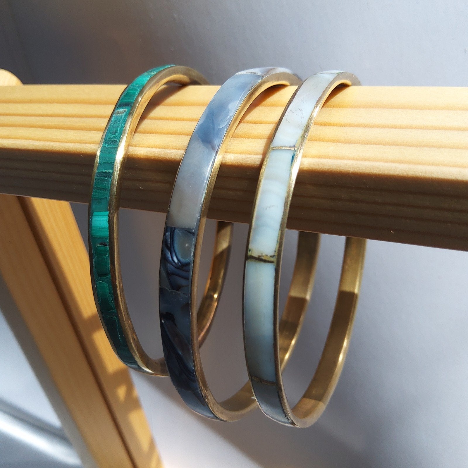 Bangle armbandendset jaren 80. Koper met parelmoer., Ophalen of Verzenden, Zo goed als nieuw