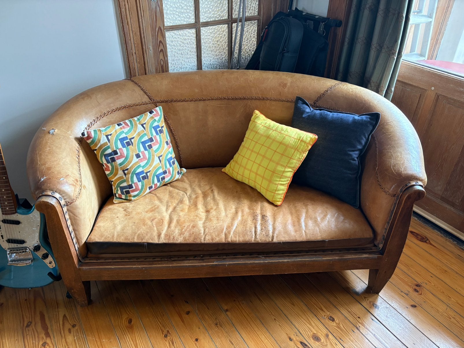 Canapé cuir vintage, Ophalen, Gebruikt, Tweepersoons, Leer