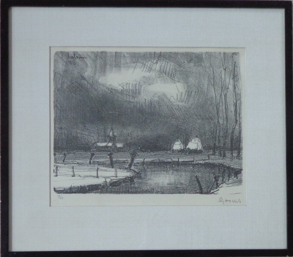 VIC DOOMS / LATEM / ZW-W LITHO / 53x59cm / KADER / SIG, Gesigneerd, Ophalen of Verzenden, Lithografie