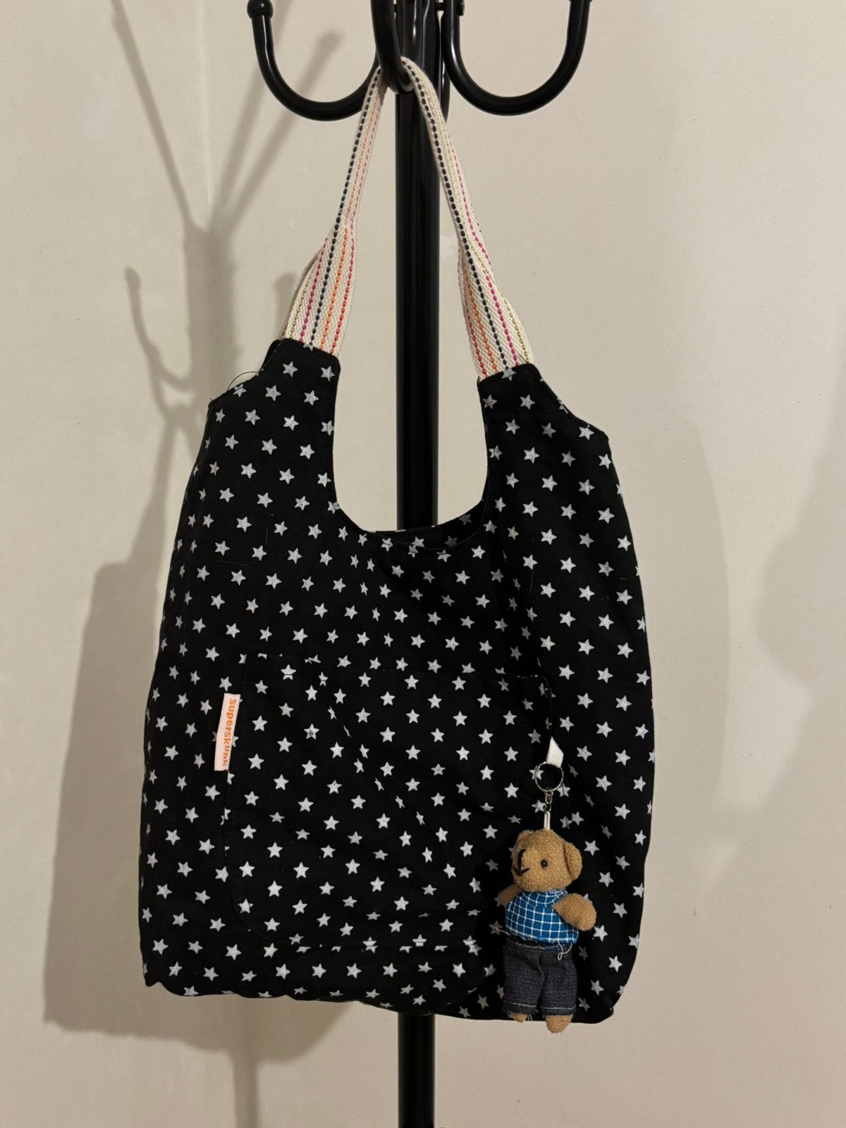 Schoudertas met sterretjes, Ophalen of Verzenden, Zo goed als nieuw, Zwart, Shopper
