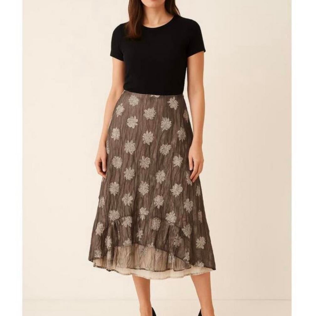 Phase Eight Plooi-rok lange plooirok maat L + bloem patroon, Kleding | Dames, Rokken, Bruin, Maat 42/44 (L), Ophalen of Verzenden