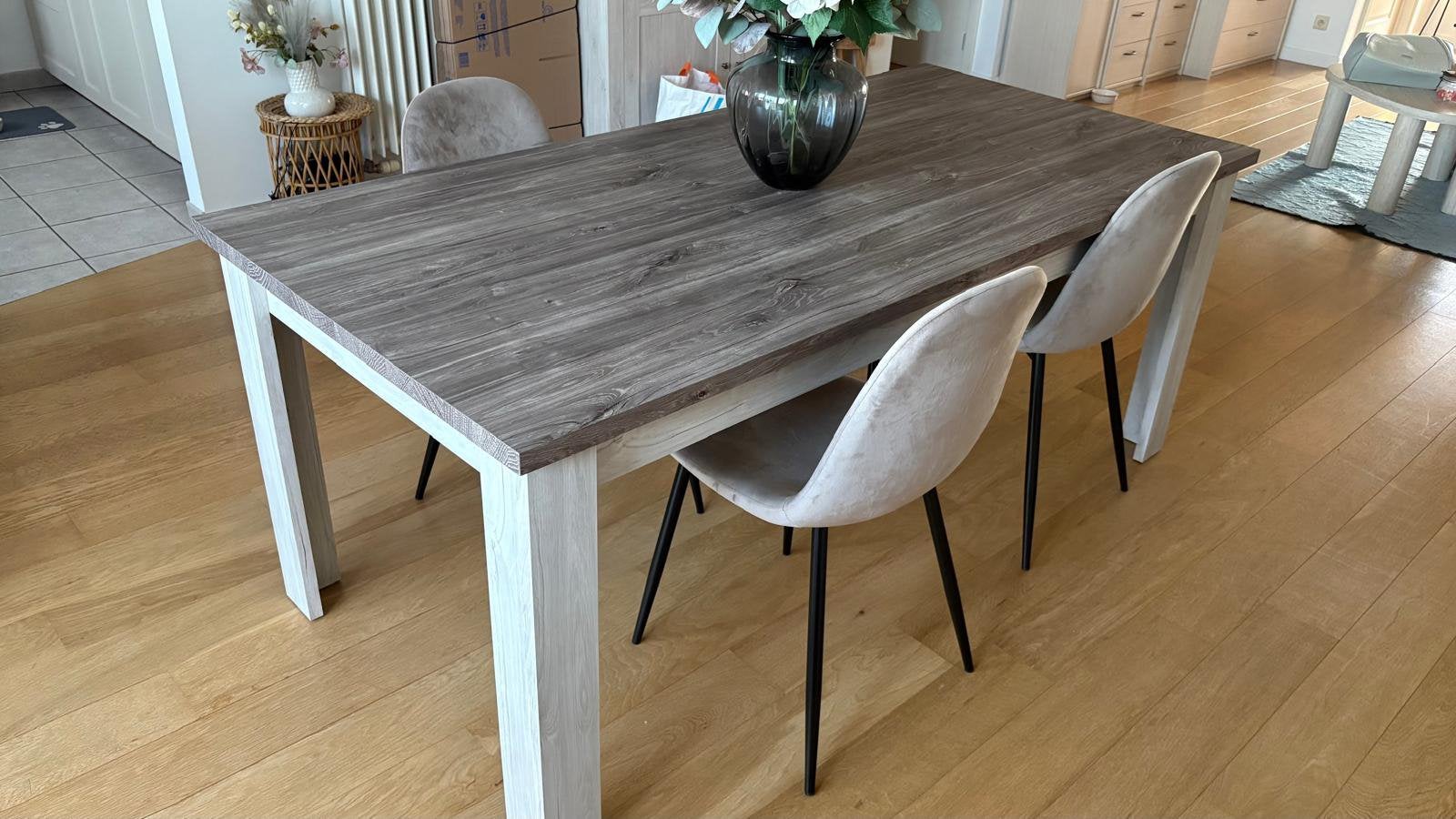 Ensemble salle à manger – table +4 chaises+ buffet + vitrine, Ophalen, Zo goed als nieuw