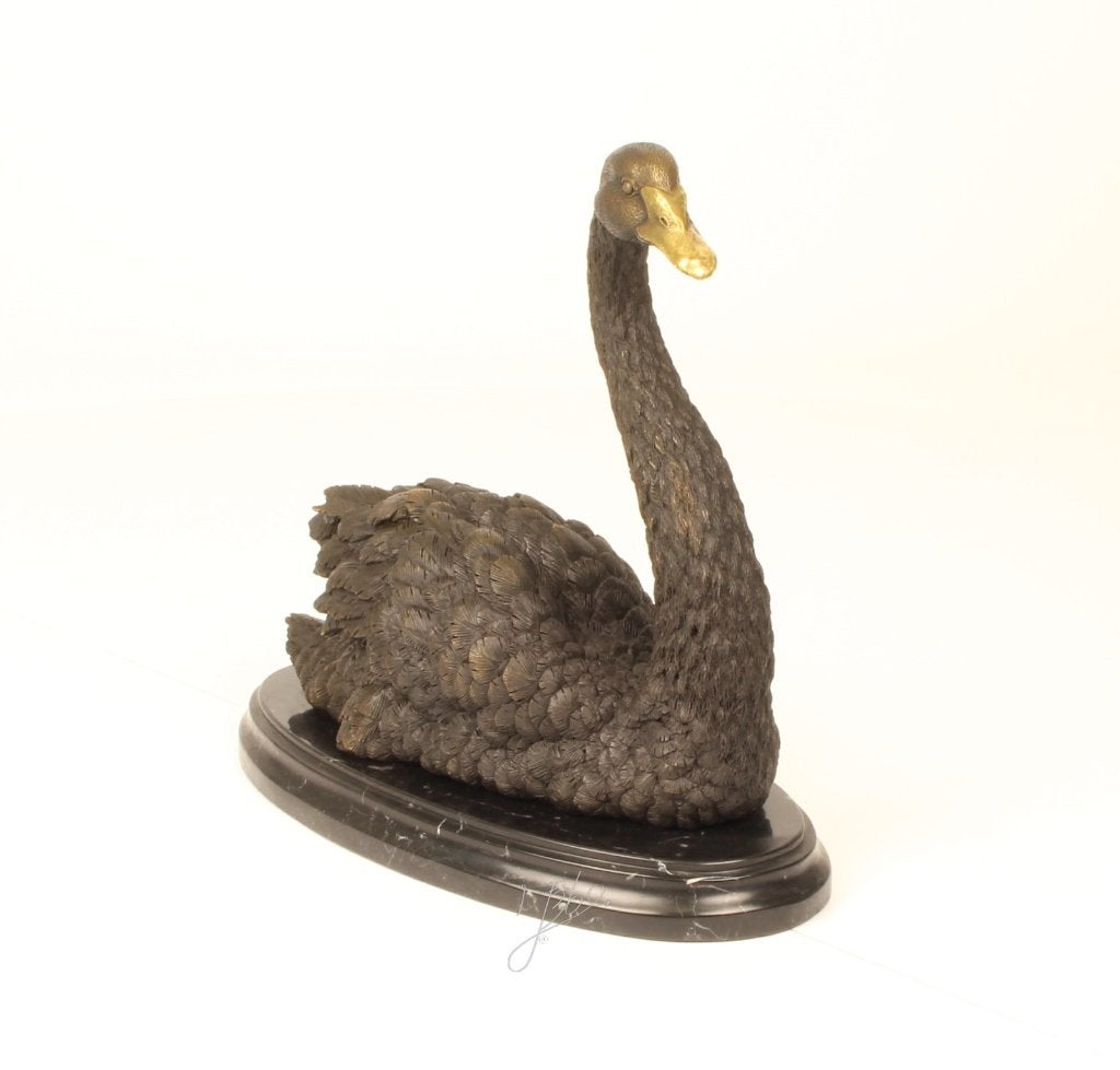 Élégante statue en bronze d'un cygne — Art  classique, Statue, Enlèvement ou Envoi, Brun, Art nouveau