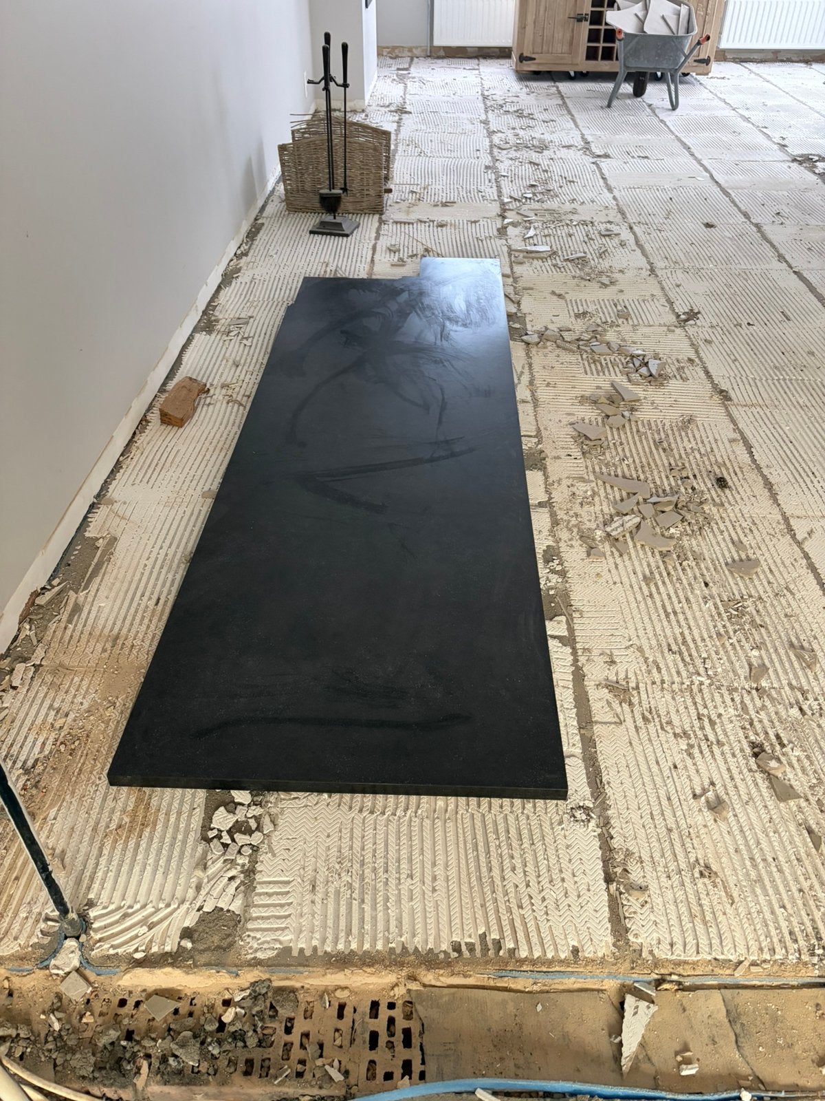 Keukenblad MDF zwarte marmer look, Ophalen, Gebruikt, 75 cm of meer, Zwart