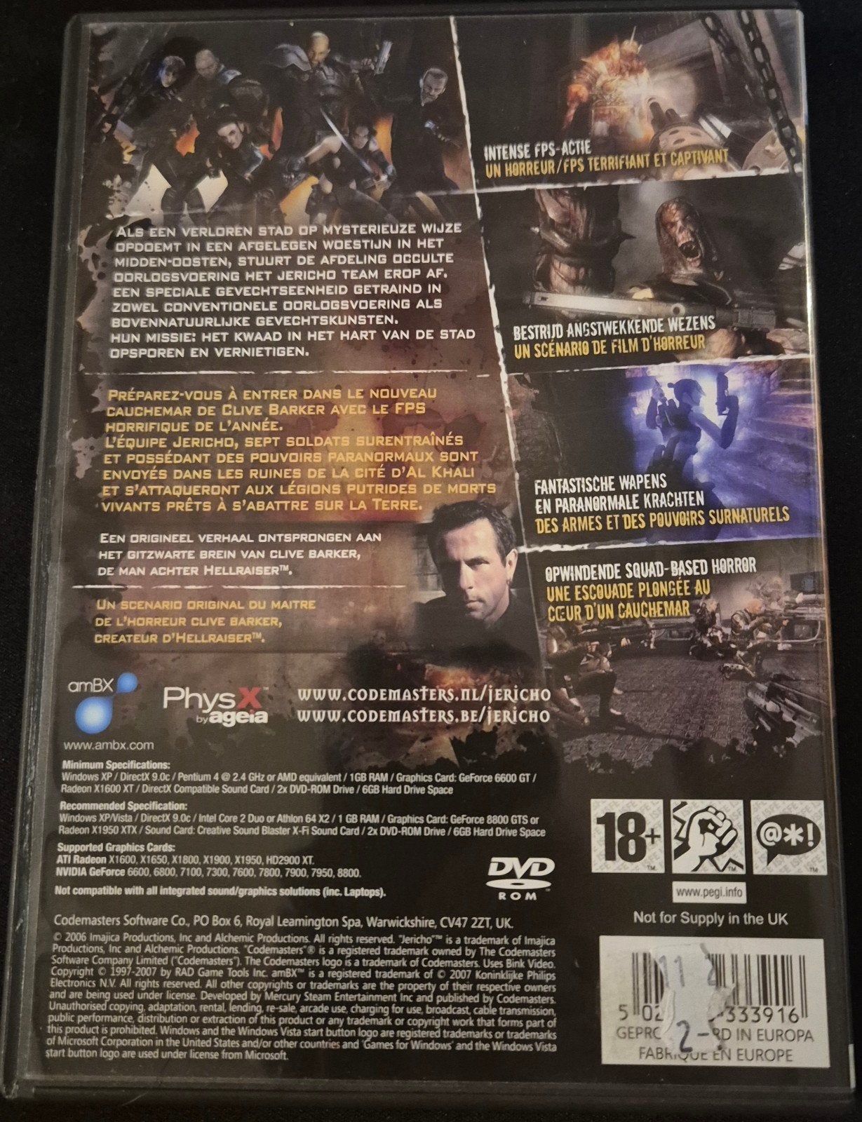 Clive Barker's Jericho PC DVD – Delisted Game – Compleet, Ophalen of Verzenden, Gebruikt, Vanaf 18 jaar
