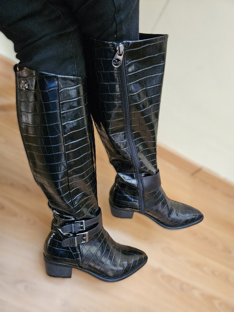 Zwarte laarzen in krokodillenstijl Marco Tozzi Kretschmer 37, Hoge laarzen, Zwart, Nieuw, Ophalen of Verzenden