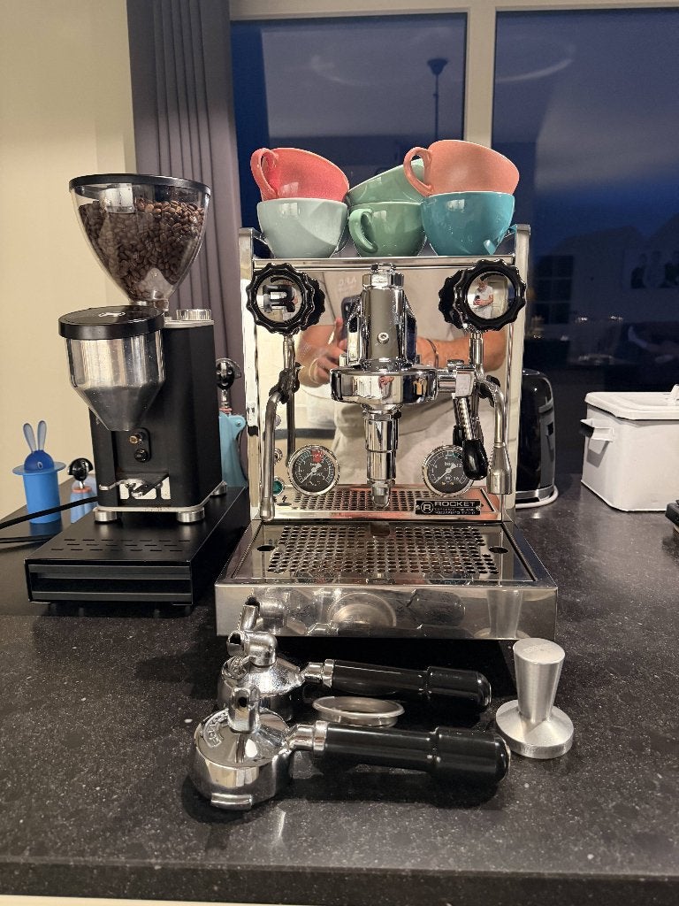 Rocket Mozzafiato Cronometro R + Rocket Faustino maalmolen, Elektronische apparatuur, Espresso apparaat, 10 kopjes of meer, Ophalen of Verzenden