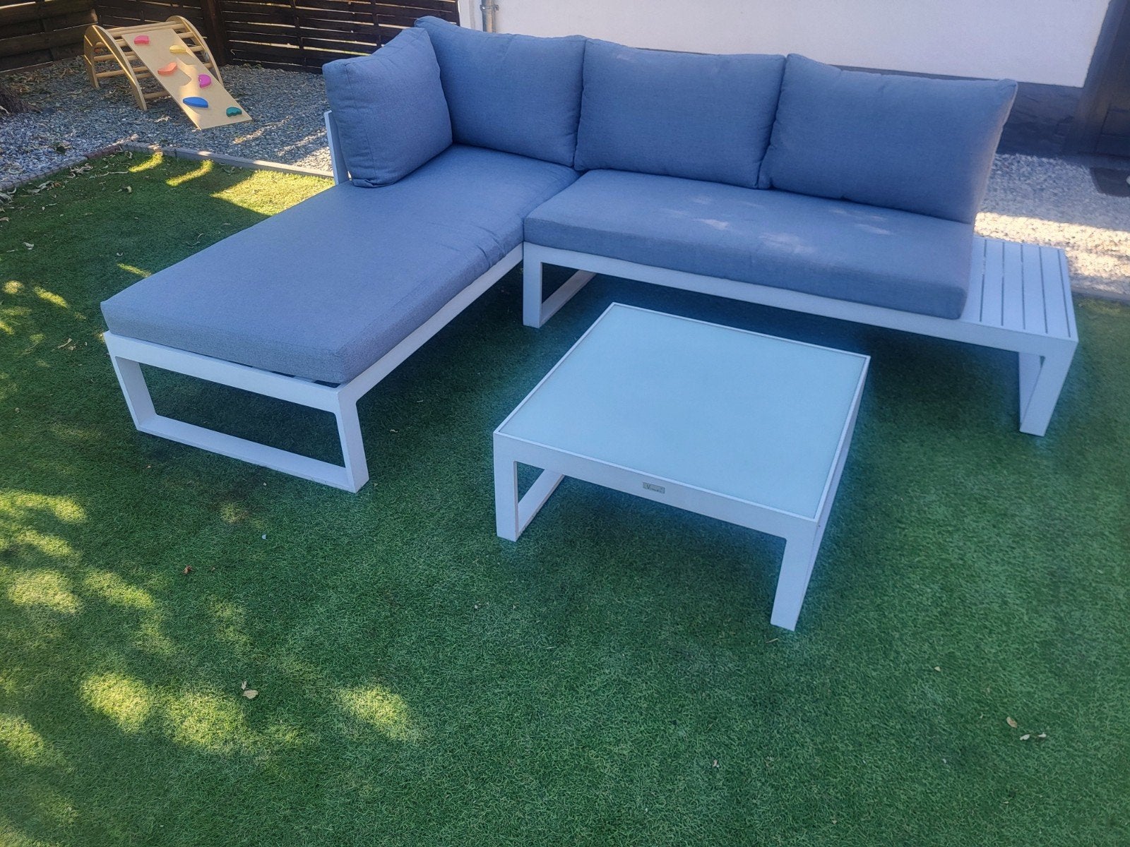 loungeset aluminium vinci met bijhorende kussens en tafel, Ophalen, Aluminium, Loungeset
