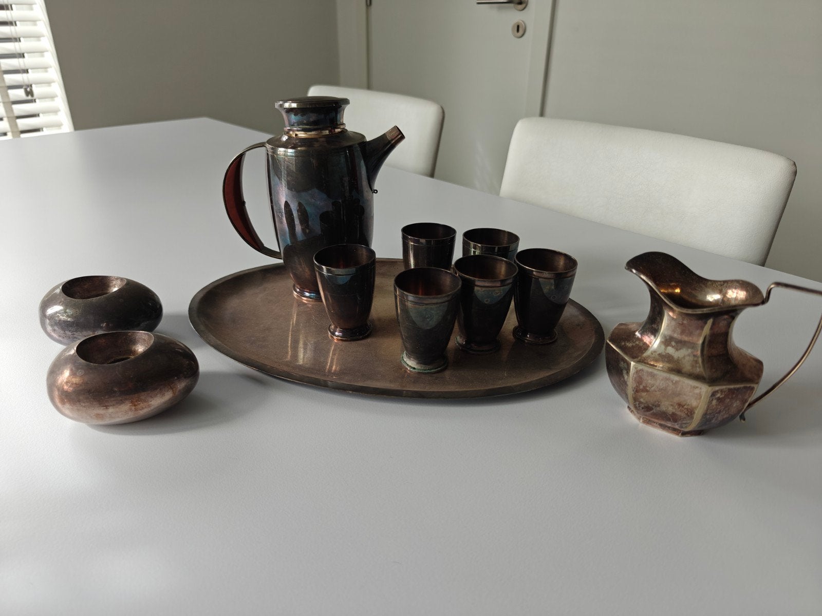Verzilverd koffieservies en kaarsenhouders, Antiek en Kunst, Ophalen of Verzenden