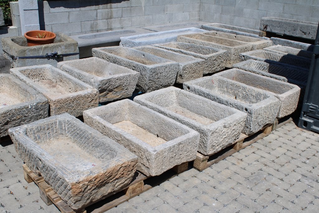 bac auge en pierre bleu jardinière , grand choix !!, Moins de 30 cm, Pierre, Enlèvement, Utilisé