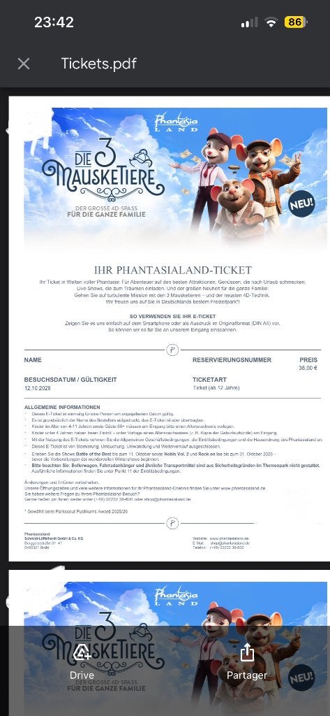 4 e-tickets Phantasialand, Enlèvement ou Envoi, Neuf