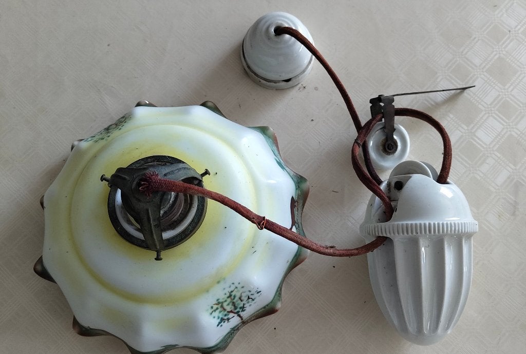 Retro Vintage hanglamp met contragewicht, Huis en Inrichting, Lampen | Hanglampen, Ophalen, Gebruikt, E27 (groot), Glas