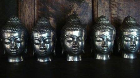 Boeddha hoofdje van silverplated brons, Ophalen of Verzenden, Nieuw, Beeld(je), Boeddhisme