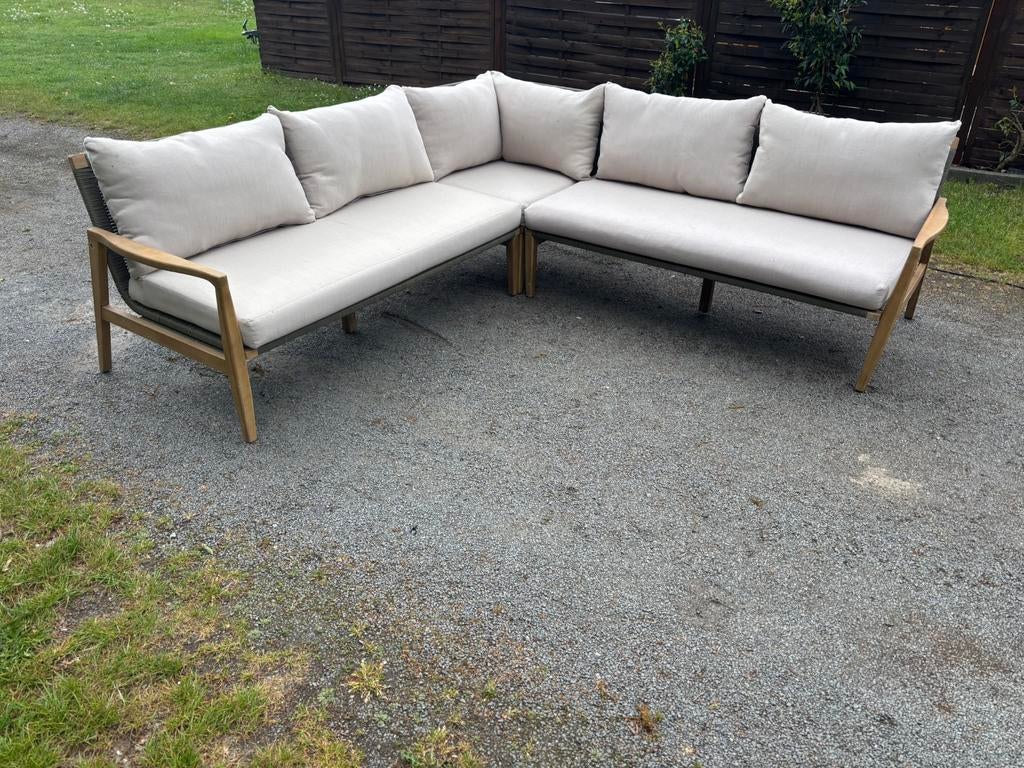 Loungeset acaciahout/wicker met bijhorende kussens, Tuin en Terras, Ophalen, Zo goed als nieuw, Wicker, Loungeset