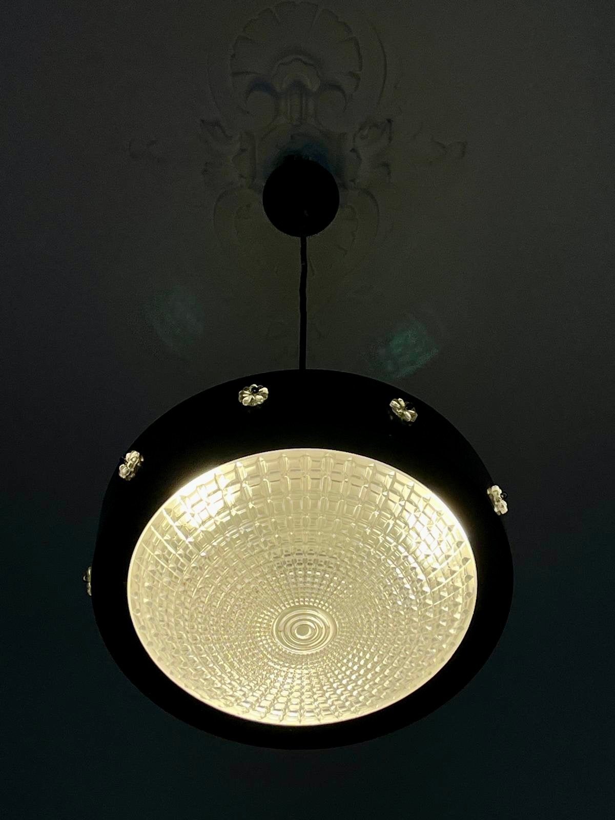 Suspension vintage en métal et verre, Maison & Meubles, Lampes | Suspensions, Enlèvement ou Envoi, Verre, Vintage les années 1970