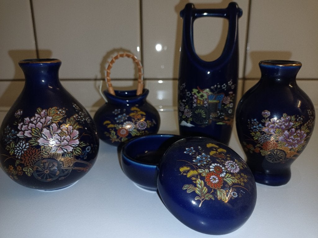 5-delig vintage miniatuur kobalt porseleinen setje, Antiek en Kunst, Ophalen of Verzenden