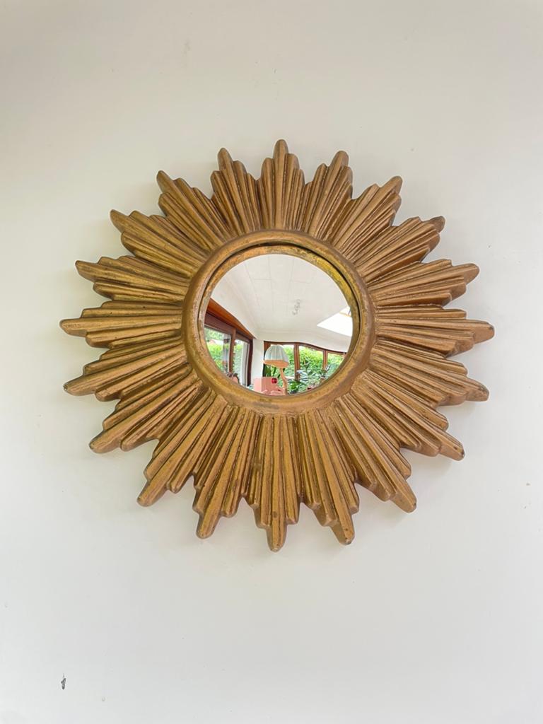 Zonnespiegel met bol glas, Huis en Inrichting, Woonaccessoires | Spiegels, Ophalen, Minder dan 50 cm, Gebruikt, Rond