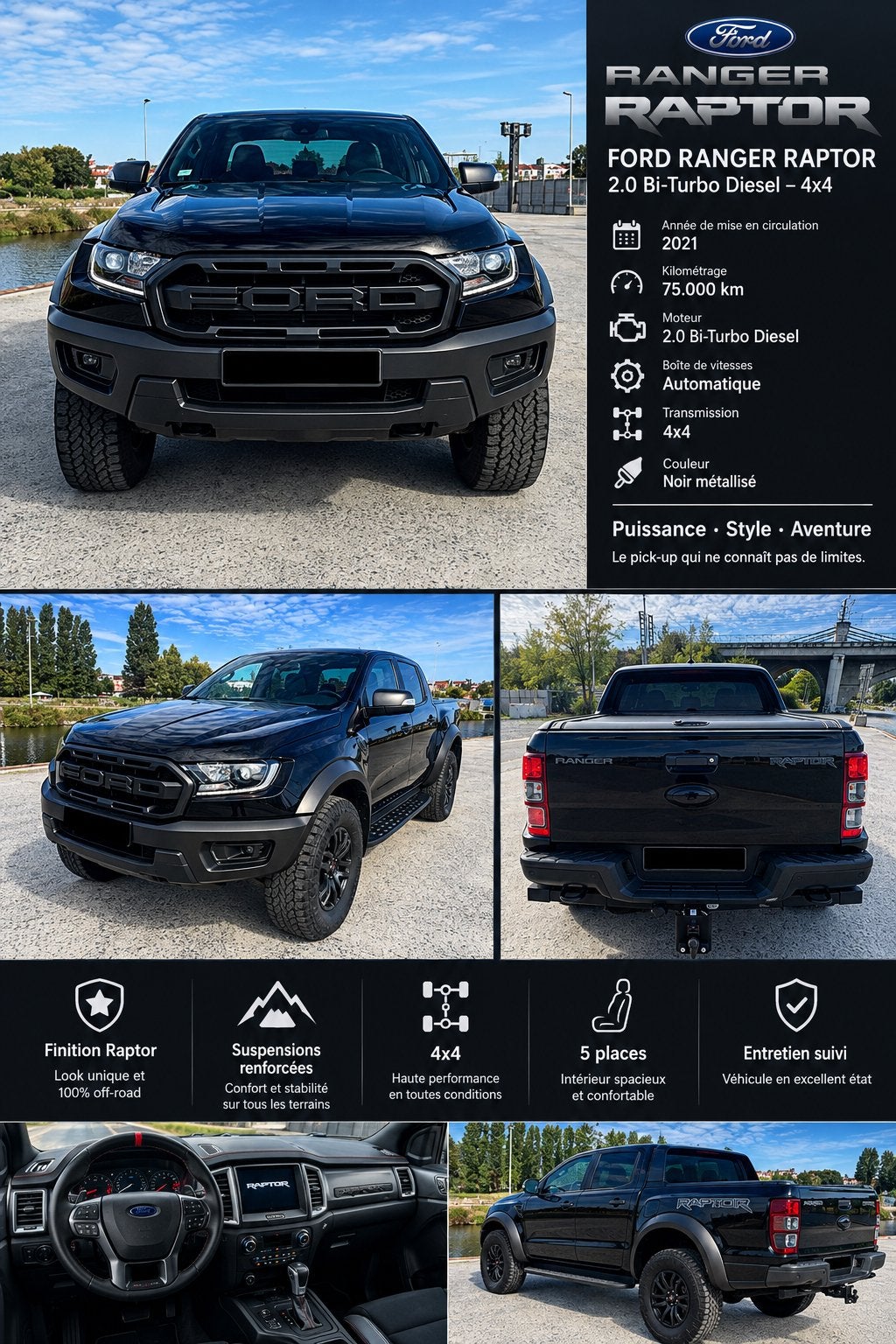FORD RANGER RAPTOR 2.0 BI-TURBO 4x4 —2021 — 75.000 KM, Ophalen of Verzenden