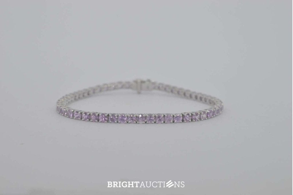 Witgouden tennisarmband met roze natuurlijke saffieren, Wit, Niet ingevuld, Nieuw, Ophalen
