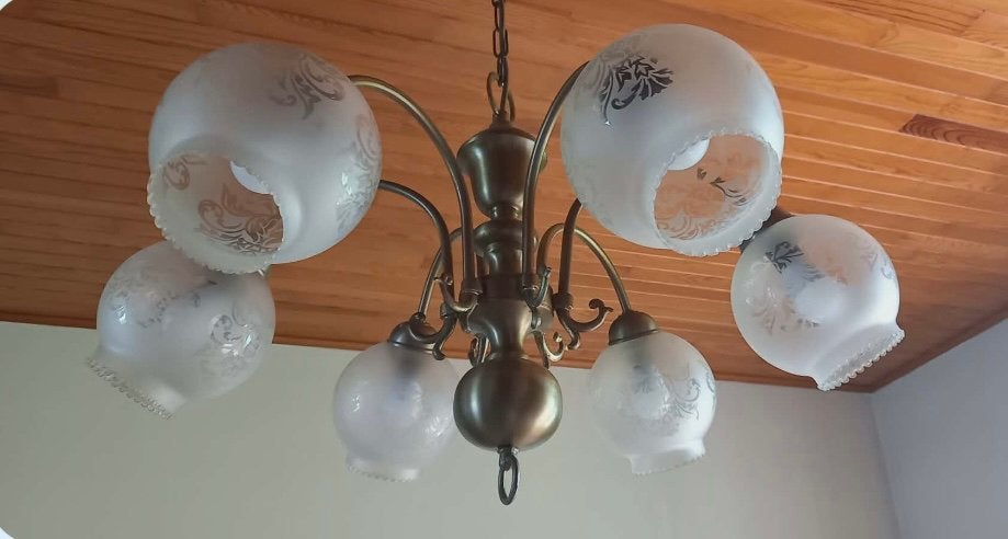Lustre 6 branches, Huis en Inrichting, Lampen | Kroonluchters, Ophalen, Gebruikt, Glas