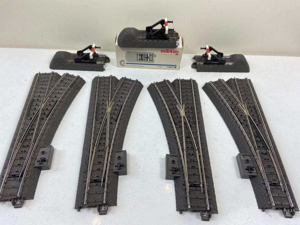 Märklin H0 – 24611/24612/24977 – Aiguillages + Rails butoirs, Enlèvement ou Envoi, Courant alternatif, Rails, Comme neuf
