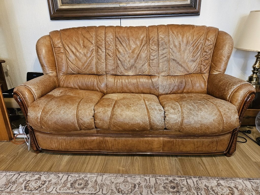 Salon en cuir de qualité - 3 places, 2 places et fauteuil, Enlèvement, Utilisé, Cuir