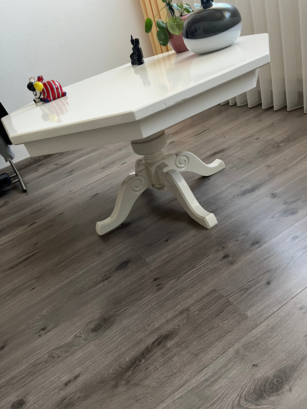 Salontafel 8-kantige salontafel, eiken wit gelakt, 90cm, Ophalen, Gebruikt, 50 tot 100 cm, Eikenhout