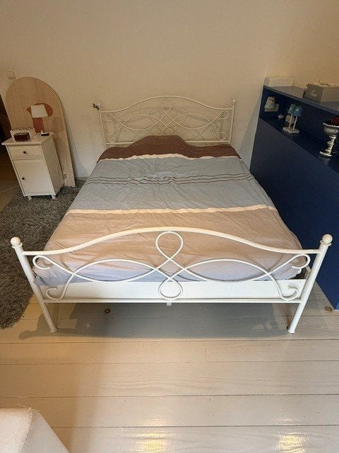 smeedijzeren bed met auping lattenbodem+matras, Ophalen, Verstelbaar, Wit, 140 cm