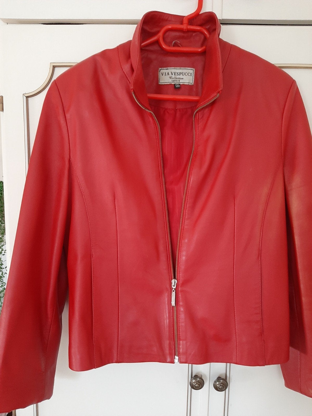 Mooie rood leren vestje maat 38/40, Ophalen, Maat 38/40 (M), Rood