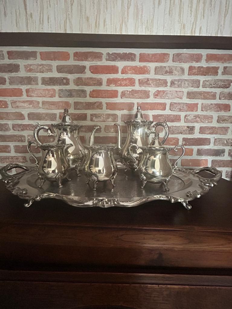 Groot verzilverd koffie theeset merk Royal Rose, Antiek en Kunst, Ophalen