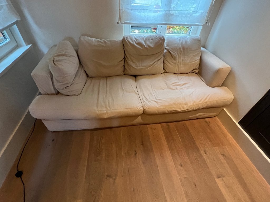 Fauteuil beige vintage, Maison & Meubles, 200 à 250 cm, Banc droit, Enlèvement, Utilisé