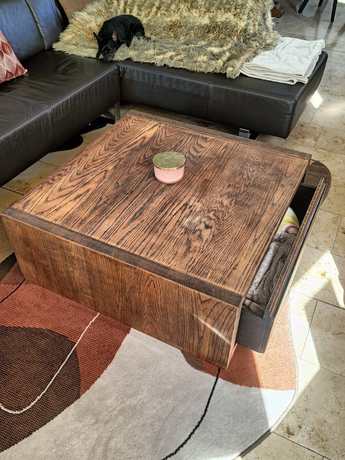 Robuuste houten salontafel met handige opberglade, 50 à 100 cm, Enlèvement, 50 à 100 cm, Chêne