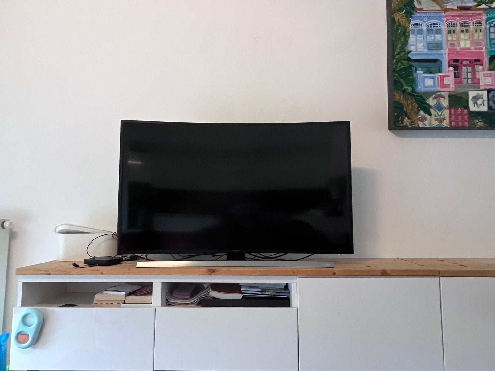 IKEA BESTÅ tv-meubel – 420 cm – wit met houten blad, Ophalen, Zo goed als nieuw, 200 cm of meer, Minder dan 100 cm