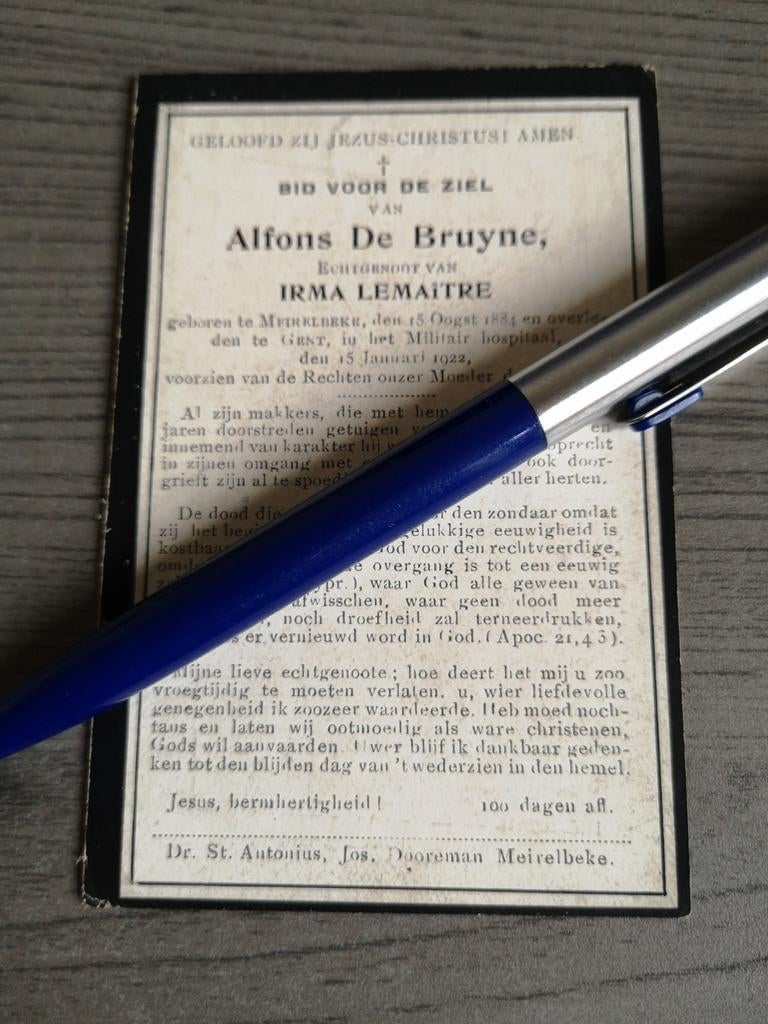 Oorlogsslachtoffer Alfons De Bruyne Lemaitre 1884, Ophalen of Verzenden