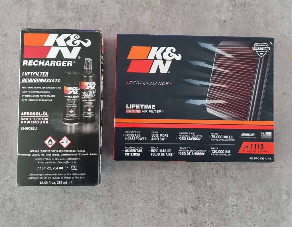 K&N lifetime air filter BM- 1113 met recharger kit , nooit g, Motos, Enlèvement