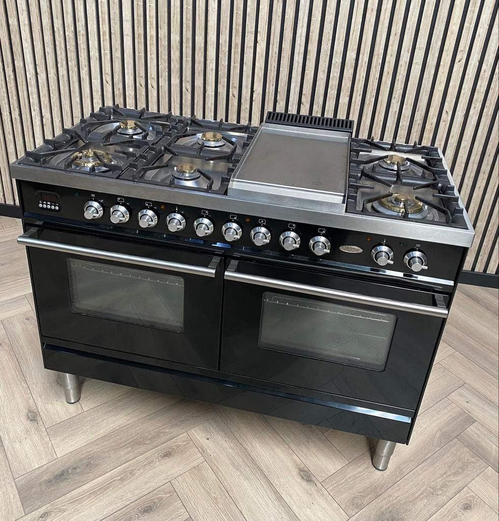 Luxe Zwart Hoogglans Boretti Fornuis Gas/Electro + Frytop, Elektronische apparatuur, Fornuizen, Warmhoudplaat, 60 cm of meer, Ophalen of Verzenden