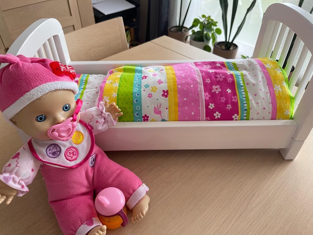 Vtech “praat met mij” babypop en poppenbedje, Ophalen of Verzenden, Zo goed als nieuw, Babypop