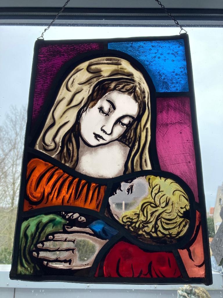 Vitrail mère et enfant, Enlèvement, Comme neuf, Autres types, Christianisme | Catholique