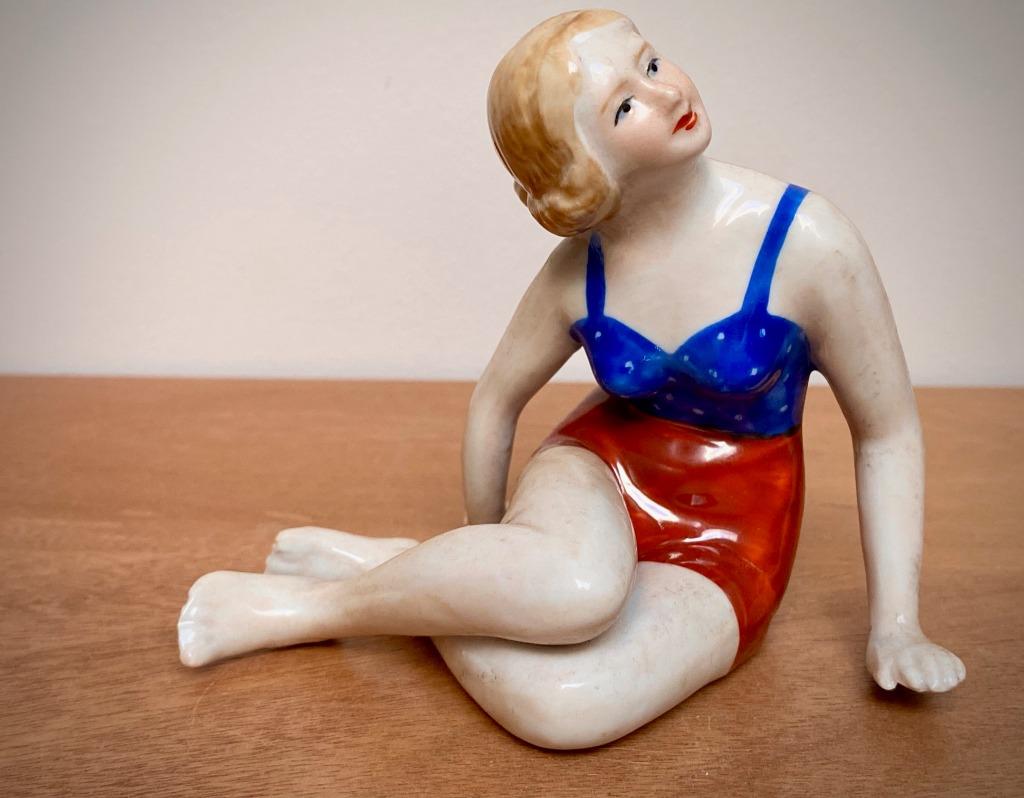 ANTIEK ART DECO BADPORSELEINEN BEELDJE UIT 1930, Ophalen of Verzenden