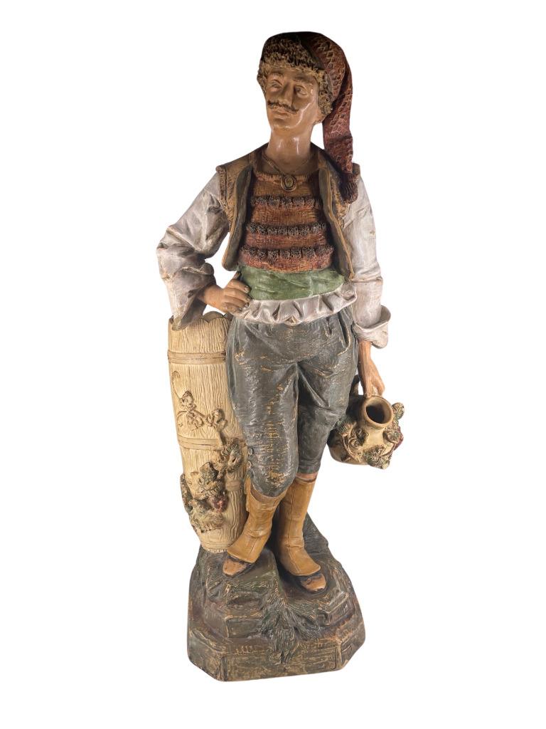 "Paysan Italien" en Terre Cuite Polychromée – Goldscheider, Antiquités & Art, Antiquités | Céramique & Poterie, Enlèvement ou Envoi