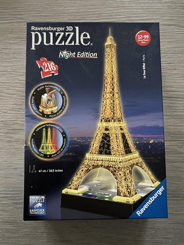 Tour Eiffel - Ravensburger Édition nocturne 3D, Enlèvement ou Envoi, Moins de 500 pièces, Comme neuf, Rubik's Cube ou Puzzle 3D