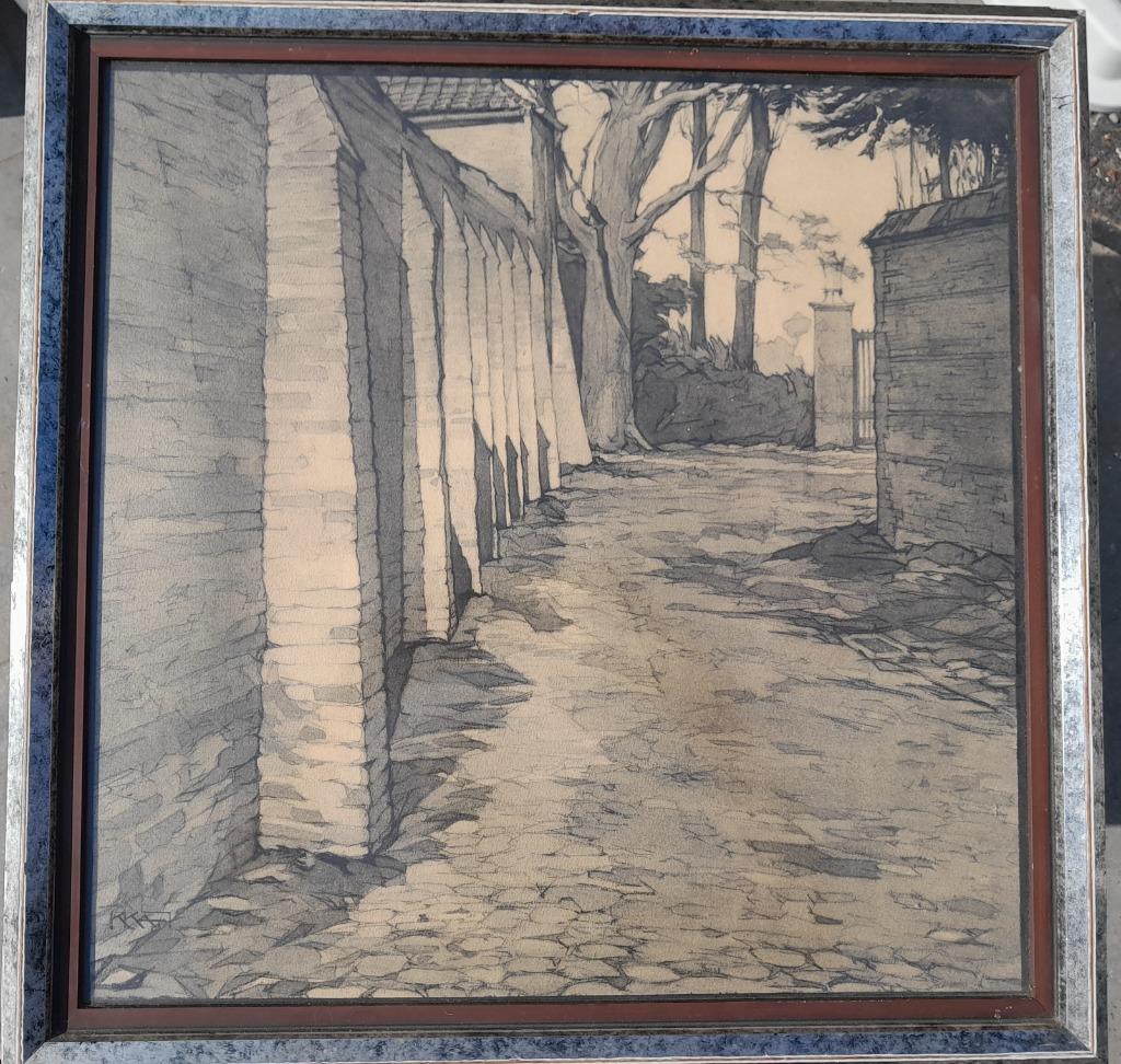 AQUAREL K. KAT ? STEEG ORIGINEEL KUNSTWERK, Antiek en Kunst, Ophalen of Verzenden